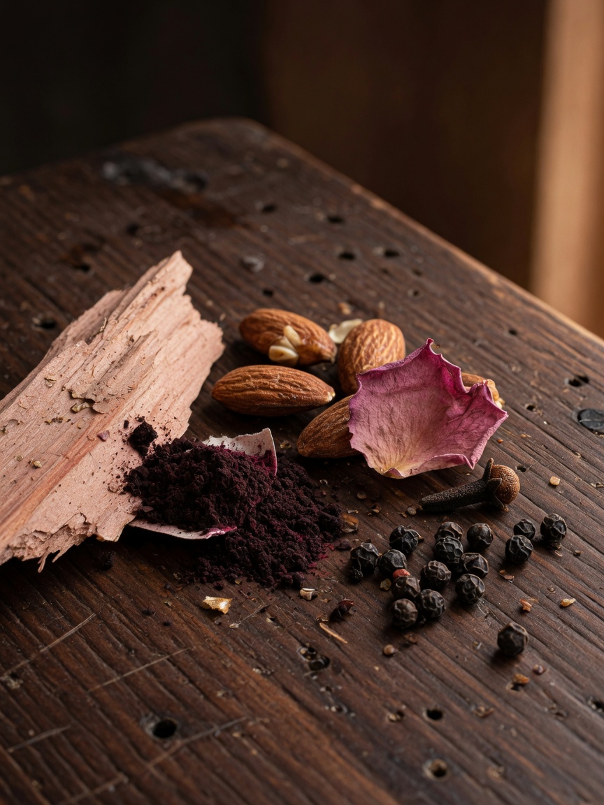 Reference training diagram for the six main aroma families — from woody, nutty, creamy to spicy, floral, earthy